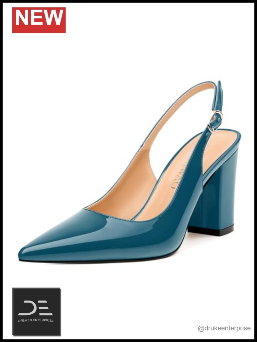 Women's Pointed Toe High Heel Pumps Slingback with Buckle Patent